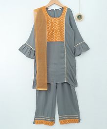 Amairaa Printed Full Sleeves Kurti & Palazzo With Dupatta Set - Grey Amairaa Printed Full Sleeves Kurti & Palazzo With Dupatta Set - Grey