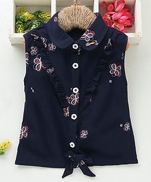 TBB Tie Knot Style Collar Neck Top Floral Print - Navy TBB Tie Knot Style Collar Neck Top Floral Print - Navy
