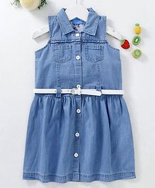 Chicklets Solid Sleeveless Collar Dress With Belt - Light Blue Chicklets Solid Sleeveless Collar Dress With Belt - Light Blue