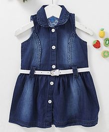 Chicklets Solid Sleeveless Denim Dress With Belt - Light Blue Chicklets Solid Sleeveless Denim Dress With Belt - Light Blue