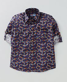 Kid Studio Dragons Print Full Sleeve Shirt With Front Pocket - Blue Kid Studio Dragons Print Full Sleeve Shirt With Front Pocket - Blue