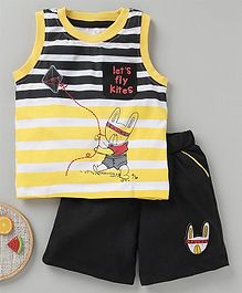 NOQ NOQ Striped Sleeveless Tee & Shorts Set - Yellow NOQ NOQ Striped Sleeveless Tee & Shorts Set - Yellow
