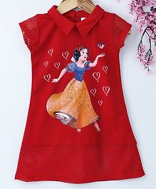 Peppermint Snow White Print Short Sleeves Collared Dress - Red Peppermint Snow White Print Short Sleeves Collared Dress - Red