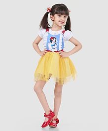 Peppermint Snow White Print Short Sleeves Dungaree Dress With Tee - Yellow Peppermint Snow White Print Short Sleeves Dungaree Dress With Tee - Yellow
