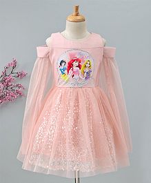 Peppermint Princess Print Cold Shoulder Full Sleeves Dress - Peach Peppermint Princess Print Cold Shoulder Full Sleeves Dress - Peach