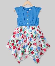 Young Birds Rose Flower Print Sleeveless Asymmetrical Dress - Blue Young Birds Rose Flower Print Sleeveless Asymmetrical Dress - Blue
