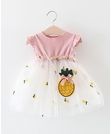 Pre Order - Awabox Sleeveless Pineapple Embroidered Dress With Bag - Pink Pre Order - Awabox Sleeveless Pineapple Embroidered Dress With Bag - Pink