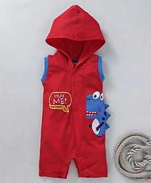 Little Kangaroos Sleeveless Hooded Romper Dino Design - Red Little Kangaroos Sleeveless Hooded Romper Dino Design - Red