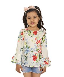 Lilpicks Couture Floral Print Full Sleeves Top - White Lilpicks Couture Floral Print Full Sleeves Top - White