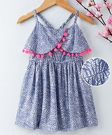 Pspeaches Leaves Print Sleeveless Pom Pom Dress - Grey Pspeaches Leaves Print Sleeveless Pom Pom Dress - Grey