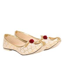 Buckled Up Mojri With Floral Design With Pompom - Beige Buckled Up Mojri With Floral Design With Pompom - Beige