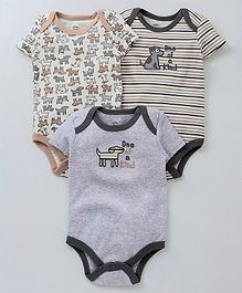 Mother's Choice Dog Print Short Sleeves Pack Of 3 Onesies - Brown Mother's Choice Dog Print Short Sleeves Pack Of 3 Onesies - Brown