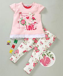 Mother's Choice Flower Print Cap Sleeves Top & Bottom Set - Pink Mother's Choice Flower Print Cap Sleeves Top & Bottom Set - Pink