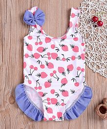 Milonee Strawberry & Cherry Print Sleeveless Swimsuit - White Milonee Strawberry & Cherry Print Sleeveless Swimsuit - White