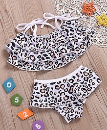 Pre Order - Awabox Sleeveless Layered Two Piece Leopard Print Swimsuit - White Pre Order - Awabox Sleeveless Layered Two Piece Leopard Print Swimsuit - White
