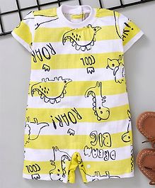 Little Kangaroos Half Sleeves Romper Roar Print - Yellow Little Kangaroos Half Sleeves Romper Roar Print - Yellow
