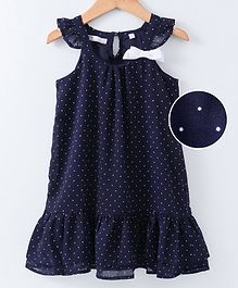 Eimoie Dots Printed Sleeveless Dress - Navy Blue Eimoie Dots Printed Sleeveless Dress - Navy Blue