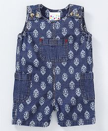 Eimoie Printed Sleeveless Romper - Dark Blue Eimoie Printed Sleeveless Romper - Dark Blue