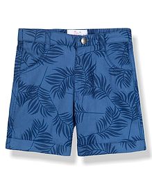Young Birds Leaves Print Knee Length Shorts - Blue Young Birds Leaves Print Knee Length Shorts - Blue