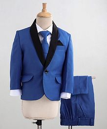 Babyoye 4 Piece Cotton Tuxedo Party Suit With Tie - Blue Babyoye 4 Piece Cotton Tuxedo Party Suit With Tie - Blue