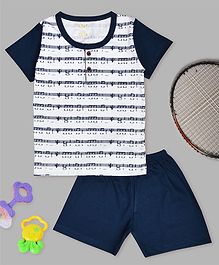 Kiwi Music Icon Print Half Sleeves Tee & Shorts Set - Blue Kiwi Music Icon Print Half Sleeves Tee & Shorts Set - Blue