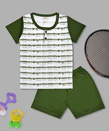 Kiwi Music Icon Print Half Sleeves Tee & Shorts Set - Green Kiwi Music Icon Print Half Sleeves Tee & Shorts Set - Green