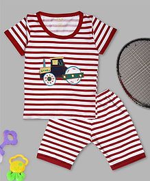 Kiwi Striped Half Sleeves Tee & Shorts Set - Red Kiwi Striped Half Sleeves Tee & Shorts Set - Red
