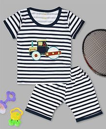 Kiwi Striped Half Sleeves Tee & Shorts Set - Blue Kiwi Striped Half Sleeves Tee & Shorts Set - Blue