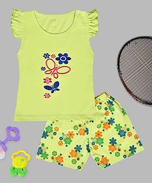 Kiwi Butterfly & Flower Embroidery Cap Sleeves Tee & Shorts Set - Green Kiwi Butterfly & Flower Embroidery Cap Sleeves Tee & Shorts Set - Green