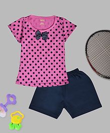Kiwi Polka Dot Print Half Sleeves Tee & Shorts Set - Pink Kiwi Polka Dot Print Half Sleeves Tee & Shorts Set - Pink