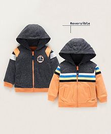 Babyoye Full Sleeves Cotton Reversible Hooded Sweat Jacket Striped - Orange Babyoye Full Sleeves Cotton Reversible Hooded Sweat Jacket Striped - Orange