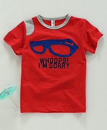 Baobaoshu Half Sleeves Tee Spectacles Patch - Red Baobaoshu Half Sleeves Tee Spectacles Patch - Red