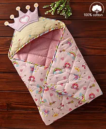 Babyhug Premium Cotton Hooded Wrapper Princess Theme - Multicolor