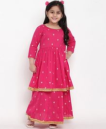 Bitiya By Bhama Three Fourth Sleeves Foil Print Kurta With Ghagra - Pink Bitiya By Bhama Three Fourth Sleeves Foil Print Kurta With Ghagra - Pink
