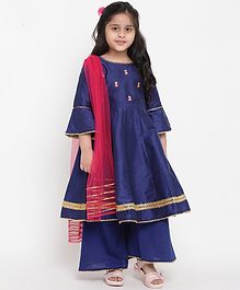 Bitiya By Bhama Three Fourth Sleeves Kurta With Pallazo and Net Dupatta - Blue Bitiya By Bhama Three Fourth Sleeves Kurta With Pallazo and Net Dupatta - Blue