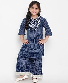 Bitiya By Bhama Three Fourth Sleeves Printed Kurta & Pallazo Set - Blue Bitiya By Bhama Three Fourth Sleeves Printed Kurta & Pallazo Set - Blue