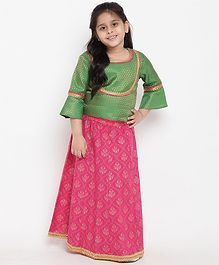 Bitiya By Bhama Three Fourth Sleeves Brocade Choli & Lehenga - Green Bitiya By Bhama Three Fourth Sleeves Brocade Choli & Lehenga - Green