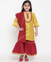 Bitiya By Bhama Three Fourth Sleeves Embroidery Kurta & Pallazo Set With Dupatta - Yellow Bitiya By Bhama Three Fourth Sleeves Embroidery Kurta & Pallazo Set With Dupatta - Yellow