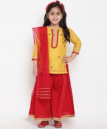 Bitiya By Bhama Three Fourth Sleeves Chanderi Kurta With Palazzo And Net Dupatta - Yellow Bitiya By Bhama Three Fourth Sleeves Chanderi Kurta With Palazzo And Net Dupatta - Yellow