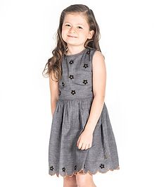 Cherry Crumble by Nitt Hyman Sleeveless Flower Decorated Scallop Trim Dress - Grey Cherry Crumble by Nitt Hyman Sleeveless Flower Decorated Scallop Trim Dress - Grey