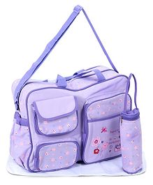 Diaper Bag With Changing Mat And Bottle Cover Bear Embroidery - Lavender