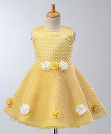 Maalka Sleeveless Flower Decorated Dress - Yellow Maalka Sleeveless Flower Decorated Dress - Yellow