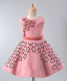 Maalka Sleeveless Laser Cut Work Flower Decorated Dress - Pink Maalka Sleeveless Laser Cut Work Flower Decorated Dress - Pink