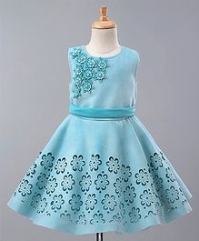 Maalka Sleeveless Lazer Cutwork Frock - S.Blue Maalka Sleeveless Lazer Cutwork Frock - S.Blue