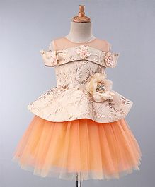 Maalka Half Sleeves Floral Design Fit & Flare Dress - Peach Maalka Half Sleeves Floral Design Fit & Flare Dress - Peach