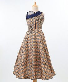 Maalka Sleeveless Shell Print Gown - Navy Blue Maalka Sleeveless Shell Print Gown - Navy Blue