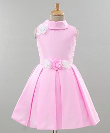 Maalka Sleeveless Flower Decorated Box Plate Dress - Pink Maalka Sleeveless Flower Decorated Box Plate Dress - Pink
