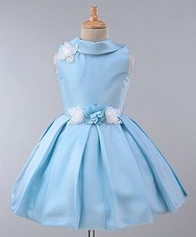 Maalka Sleeveless Flower Decorated Box Plate Dress - Blue Maalka Sleeveless Flower Decorated Box Plate Dress - Blue