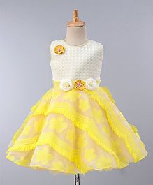 Maalka Sleeveless Floral Embroidered Fit & Flare Dress - Yellow Maalka Sleeveless Floral Embroidered Fit & Flare Dress - Yellow