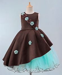 Maalka Sleeveless Flower Decorated Two Toned Gown - Brown Maalka Sleeveless Flower Decorated Two Toned Gown - Brown